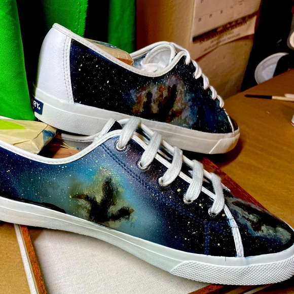 Custom painted Sperry Leather sneakers (galaxy/nebulae) - Picture 4 of 6
